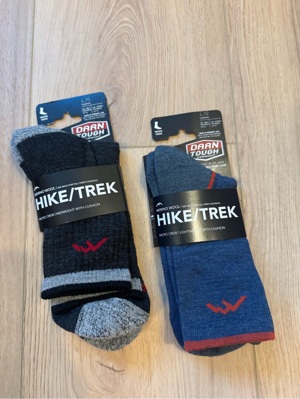 Darn Tough Unisex Hike/Trek Micro Crew SOCKS X 2 Pair NWT Outdoor Adventure LG